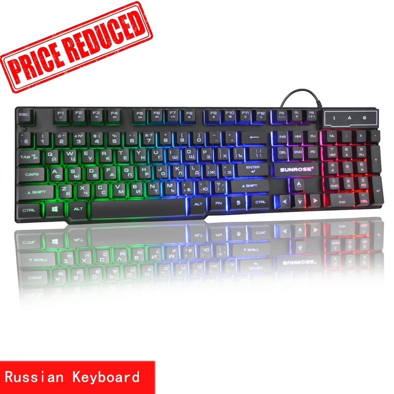 Sunrose Русский/Английский 3 цвета Подсветка игровая клавиатура Teclado геймер