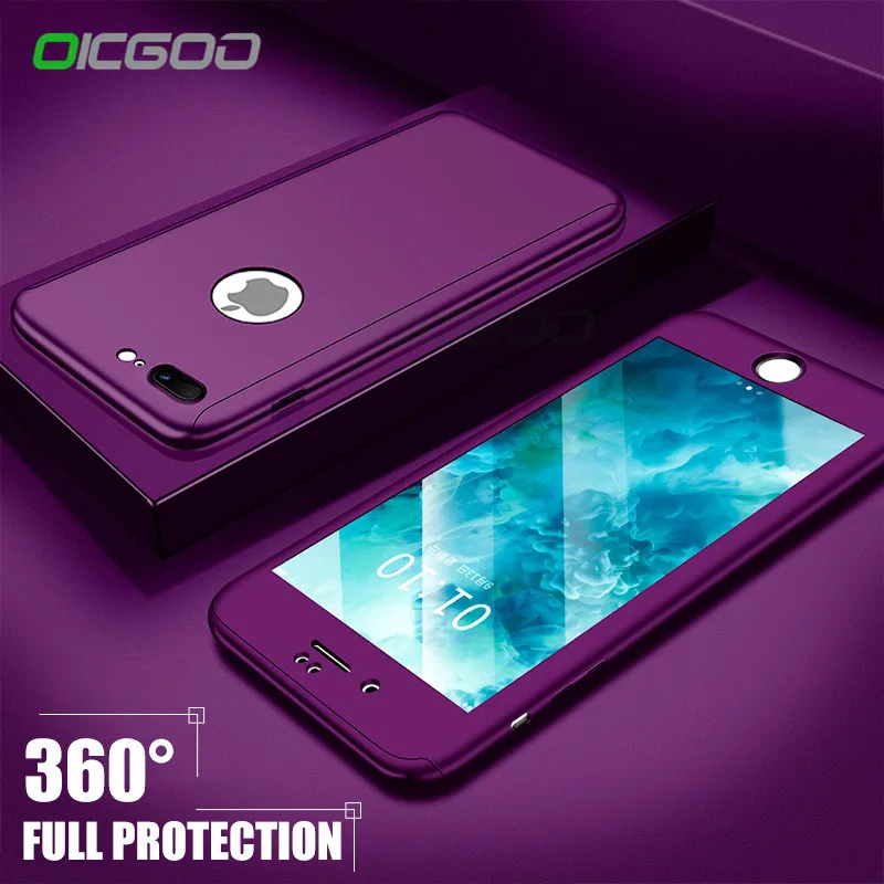 Роскошный чехол OICGOO 360 градусов для iPhone 6 6s 7 8 Plus X 10 чехлы из закаленного стекла |