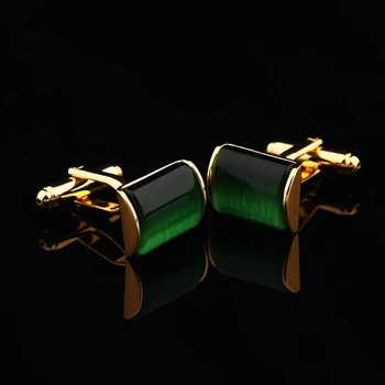

Bridegroom Wedding Party Business Men French Shirts Cuff Links Dark Green Shell Opal Cufflinks Golden Cufflink With Gift Bag