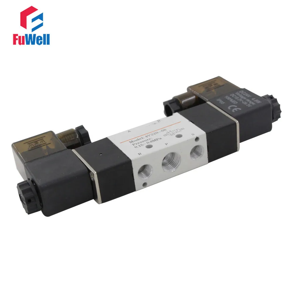 uxcell AC 220V 5 Way 2 Position 1//8 PT,Pneumatic Air Solenoid Valve,Double Electrical Control,Internally Piloted Acting Type,Red Light,4V120-06