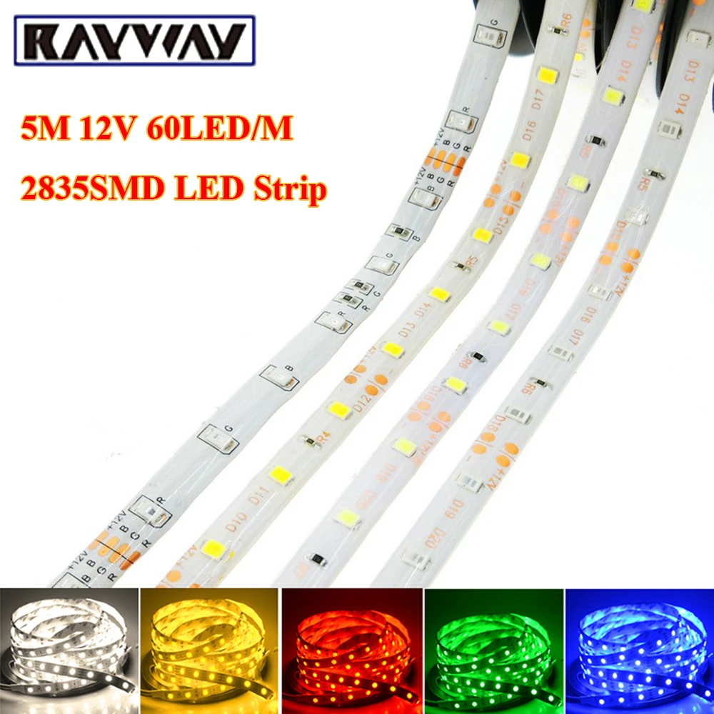

RAYWAY LED Light Strip DC12V 60LEDs/m 5m/lot Flexible 2835smd RGB White Warm Red Green Blue Christmas Decorative LED Ribbon