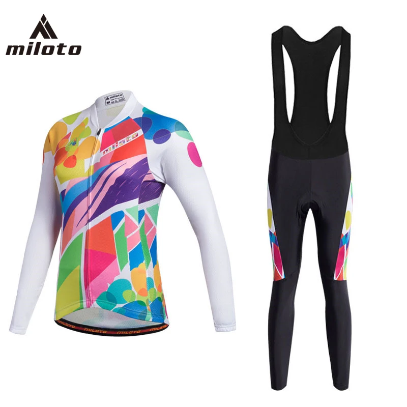 

MILOTO Colorful Dot Cycling Clothes ciclismo Women Long Sleeve Cycling jersey Sets Mtb Bike Bicycle Gel Padded Cycling Clothing