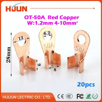 

20pcs/lot OT-50A 6.2mm Dia Red Copper Circular Splice Crimp Terminal Wire Naked Connector for 4-10 Square Cable Free Shipping