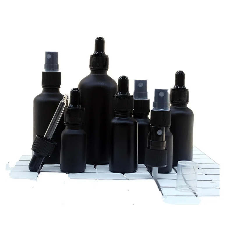 Glass Spray Bottle Matte Black Essential Oil Bottles Glass Dropper Vials Essence Packaging Container Dispensing Bottle 5/100ML