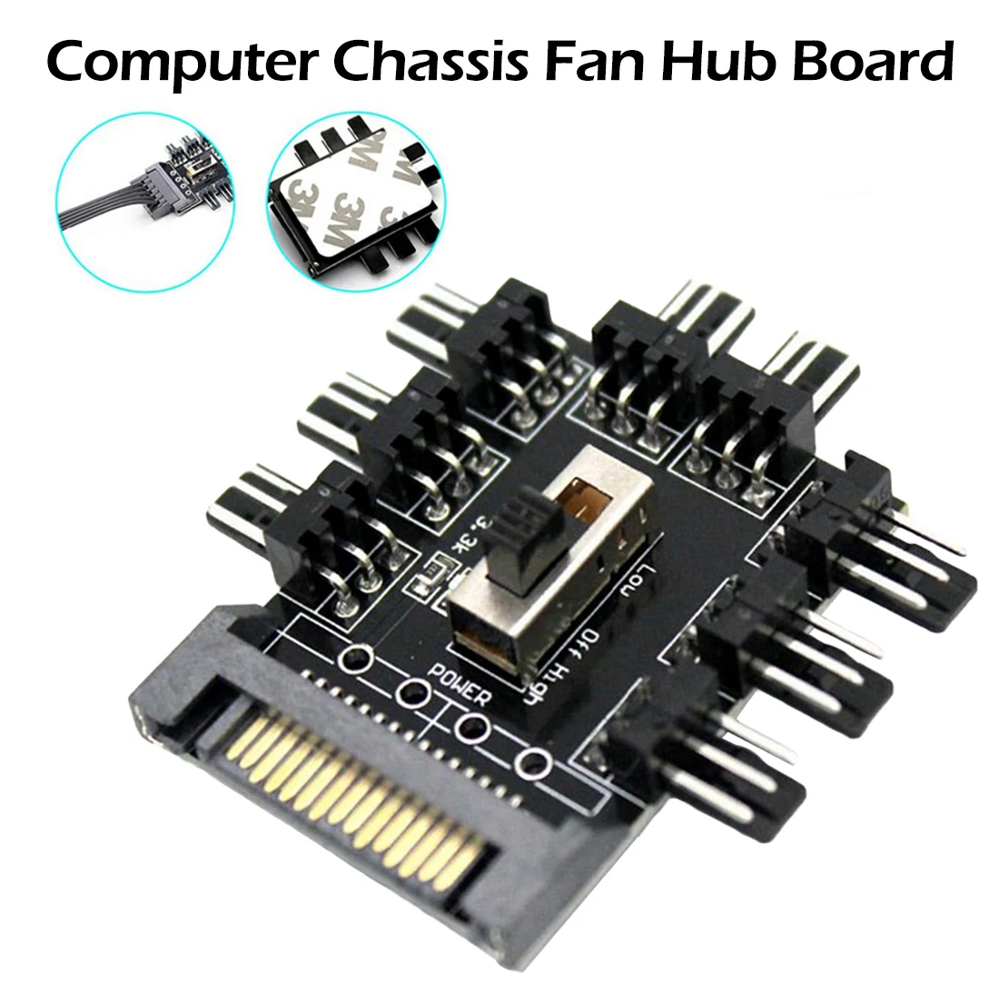 

33x45mm 12V 1 to 8 3Pin Fan Hub Pwm Sata Molex Splitter PC Mining Cable Power Suppply Cooler Cooling Speed Controller Adapter