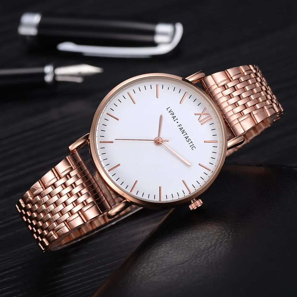 Lvpai Brand Women Luxury Watch Rose Gold Classic Stainless Steel Men Dress Quartz Clock Watch Ladies Dress Business Watch Gift hot sale lvpai famous brand rose gold dress watches flowers leather fashion wristwatches women luxury quartz watch gift clock