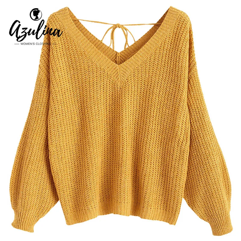 AZULINA Oversized V Neck Drop Shoulder Textured Sweater Women Autumn Ladies Tops Loose Casual Pullovers Female Sweaters Jumper | Женская