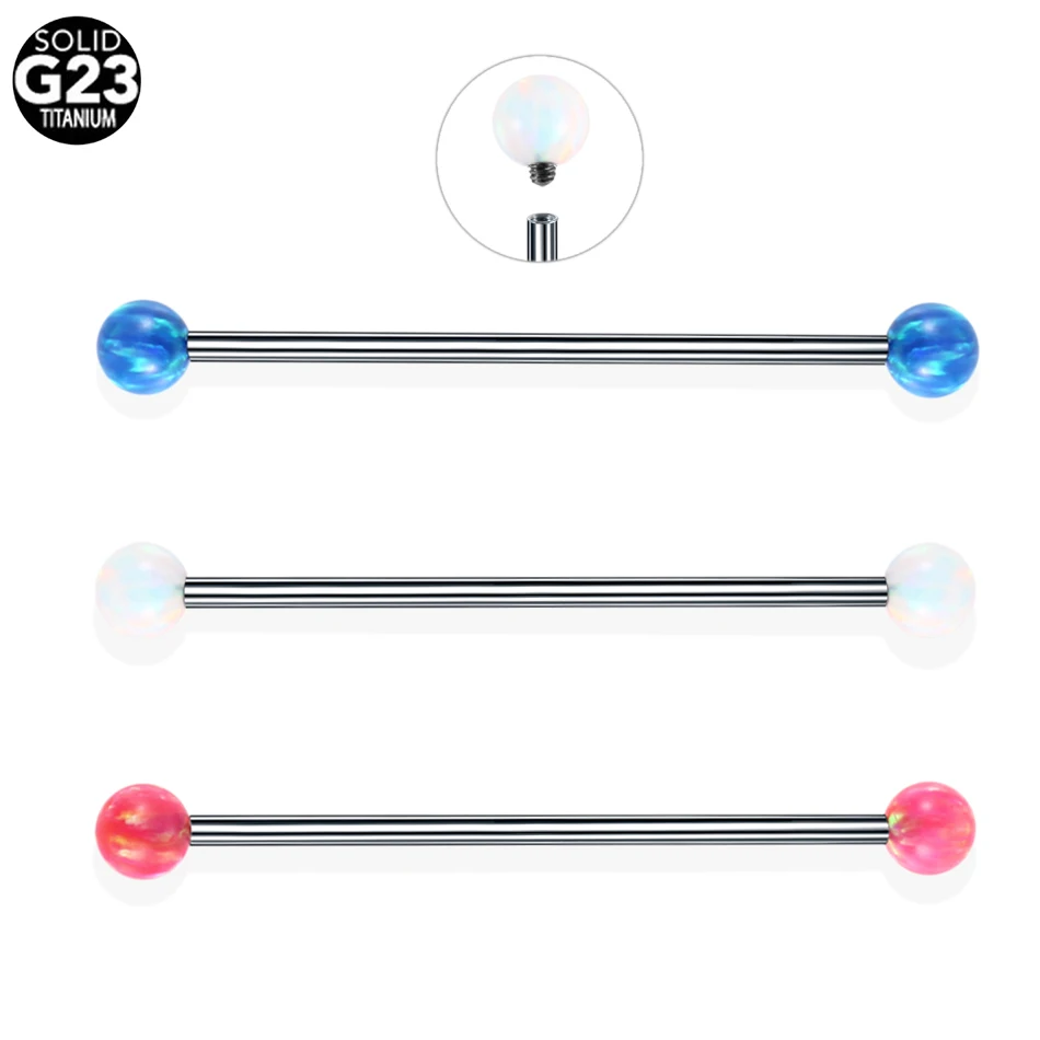 

1PC G23 Titanium Fire Opal Stone Ear Industrial Piercings Barbell 14G Long Cartilage Bar Helix Scaffold Earring Piercing Jewelry