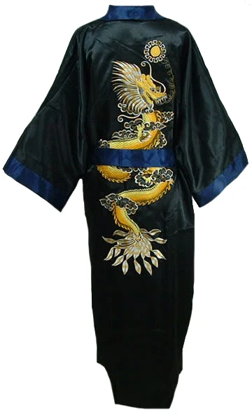 Новинка Реверсивный черный синий мужской Халат китайская вышитая ночная рубашка с драконом двухлицо кимоно платье один размер S0030