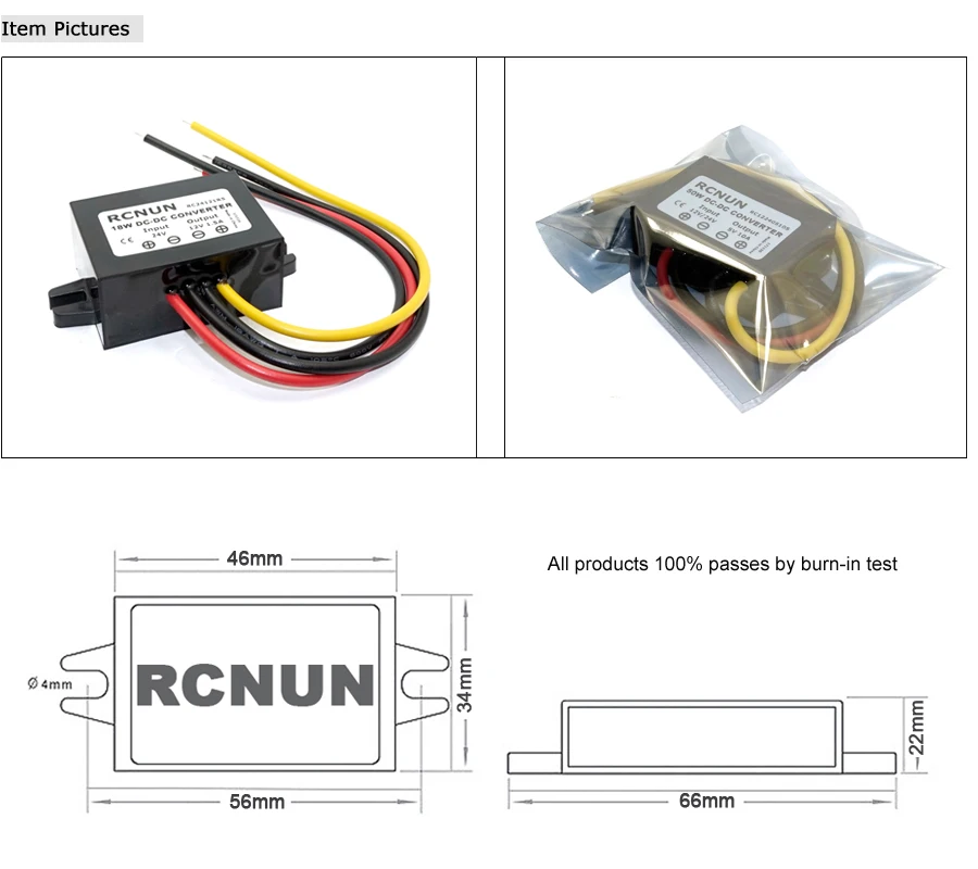 RCNUN 24 вольт до 12 вольт 18 Вт понижающий преобразователь постоянного тока 24 В до 12 В 1.5A автомобильный преобразователь мощности
