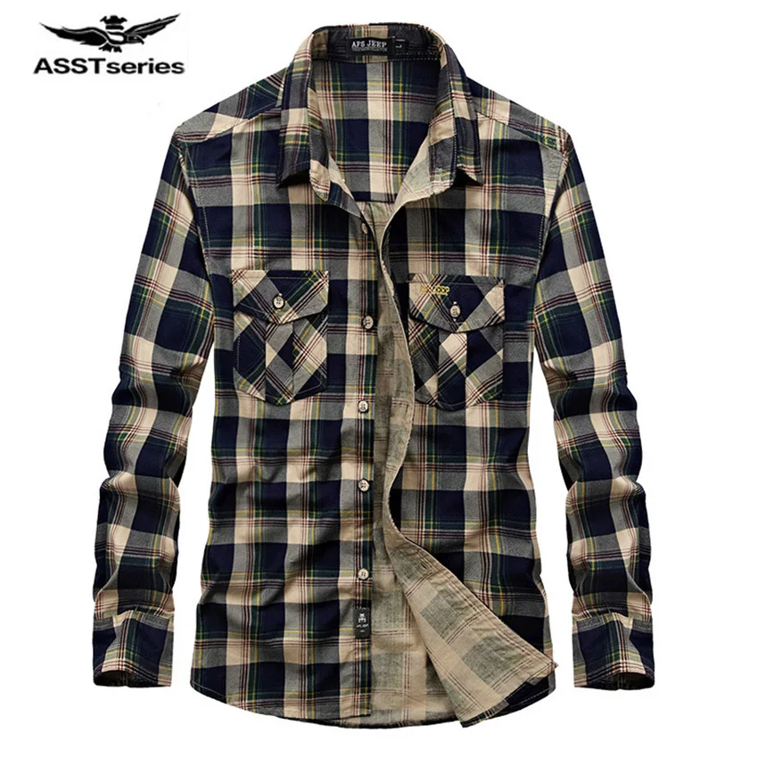 

Hot sale free shipping AFS Jeep Men Long Sleeve Plaid Shirt Bata Multi Pockets Coat Fall Cotton Men Men Thin Shirt Z73