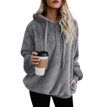 

YSDNCHI Thicken Coat Outwear Autumn Winter Women Hoodies Fleece Hooded Long Sleeve Zipper Fashion Jacket Sweatshirts Ladies