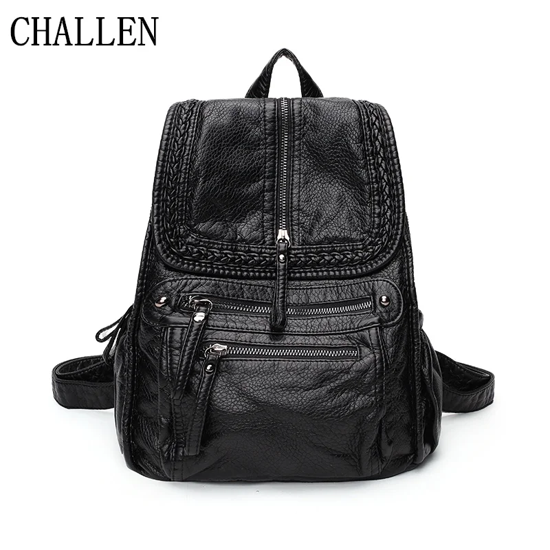 

2019 Soft Leather Women's Backpacks Large Capacity Shoulder Travel Bags female Women soft Washed leather Backpack Sac A Dos