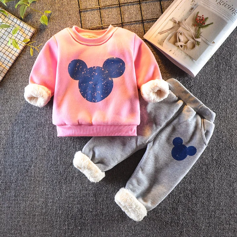 

Infant Girl Clothing Sets Autumn Winter Boy Kids Fashion Cotton Cartoon Thick Outfits Toddler Plus Velvet Warm Suit Baby Clothes