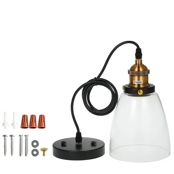 

Tomshine Glass Pendant Light Lamp Retro Vintage E26 E27 Bulb Base Socket Simple Compact Design for Restaurant Living Room Cafe