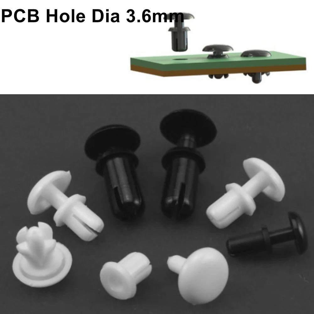 100pcs Black and White Plastic PA66 R Type Expansion Rivet Nut Buckle Clip for Computer PCB