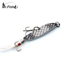 Mr. Fish 1PCS 5cm 10g Paillette Fishing Lure Spoon Crankbait Bait with Feather Treble Fishhooks Hard Fishing Lures Crank Bait