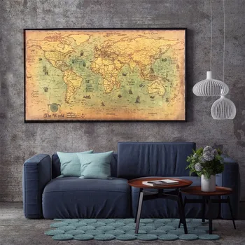 

One piece canvas painting Ocean Sea world map Retro old Art Paper Painting Home Decor Sticker Living Room Poster Cafe poster