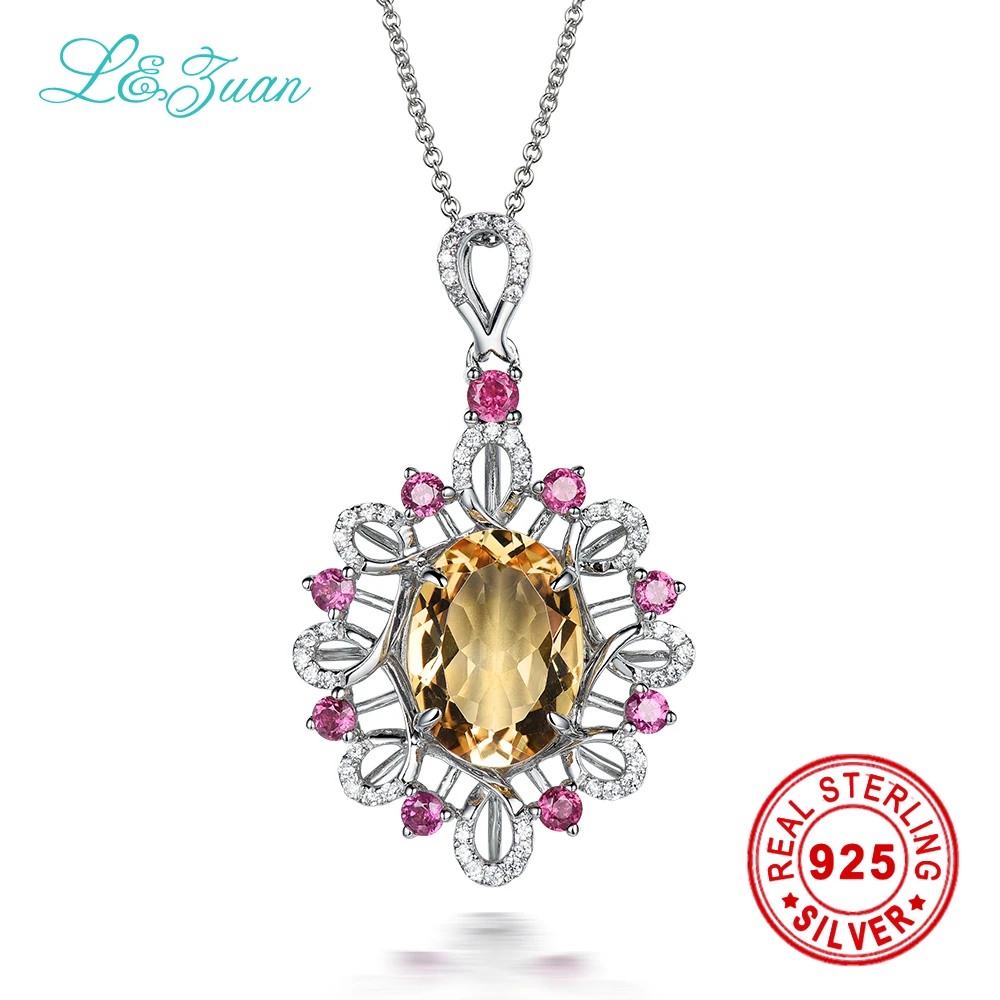 

l&zuan 925 sterling silver natural 6.2ct Citrine yellow Necklace & Pendant for women