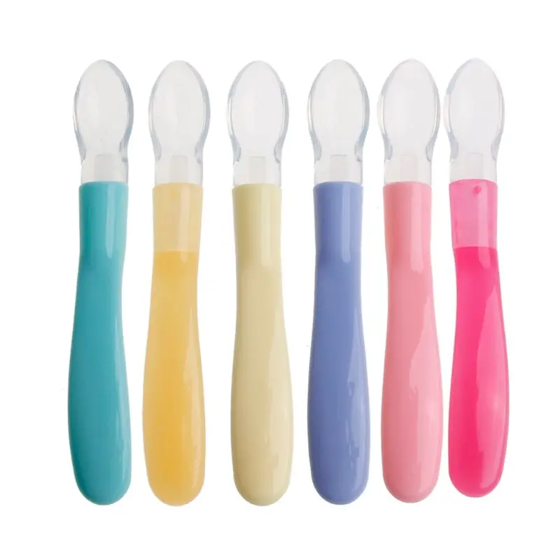 

Newborn Baby Soft Safety Silicone Infan Learning Feeding Spoon Flatware Children Dishes Tableware Soup Spoon