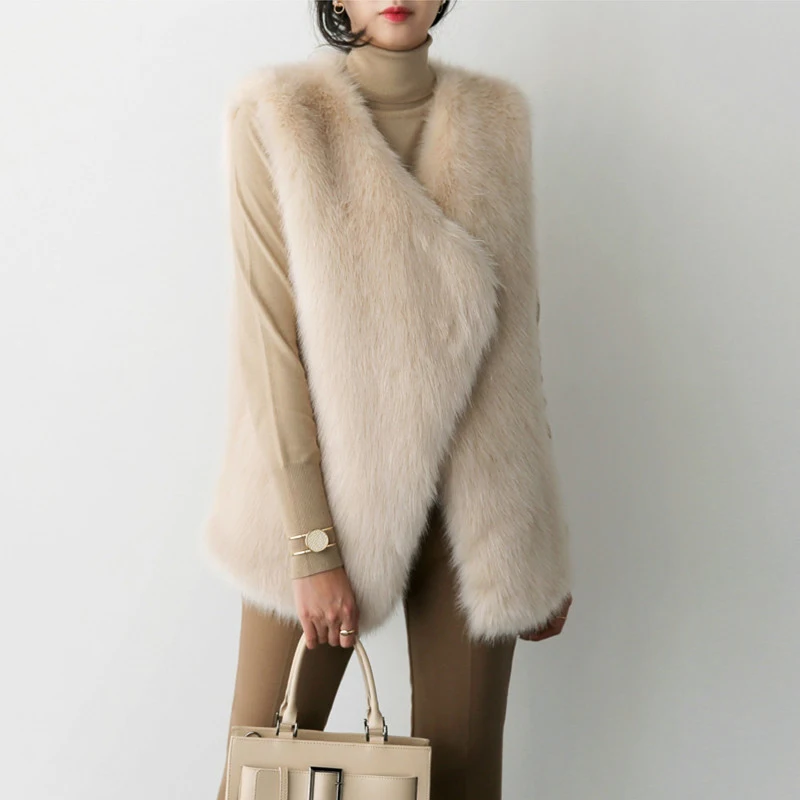 

2019 new fur vest fluffy fox fur vest fashion wild faux fur vest female large size women's clothing