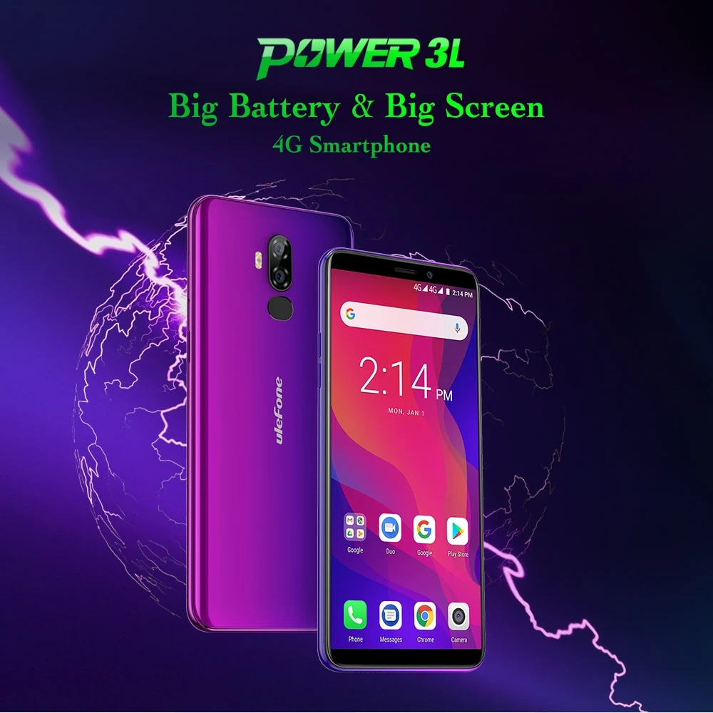 

Ulefone Power 3L 6.0" 18:9 HD+ Smartphone 6350mAh MT6739 Ouad Core 2GB RAM 16GB ROM Cellphone Face ID Android 8.1 Mobile phone