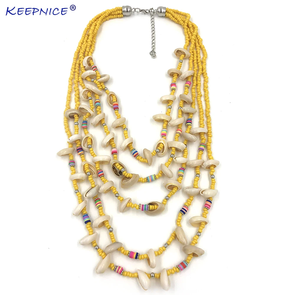 

New Bohemian Boho Choker Necklaces seed beads chains multi layers Necklaces cowrie shell beaded choker necklace for women