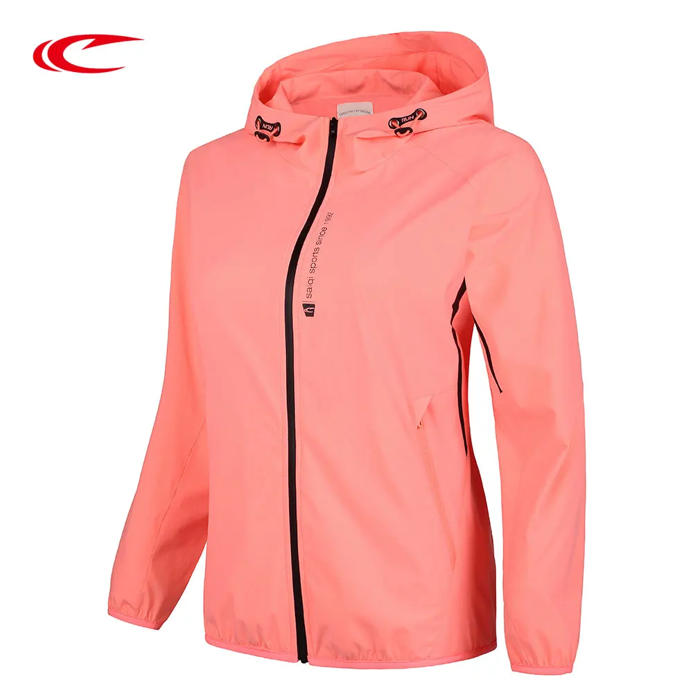 

SAIQI New Spring Autumn Female Cardigan Hoodies Brand Zipper Thin Jacket Women Hooded Running Jogging Windcoat 217014