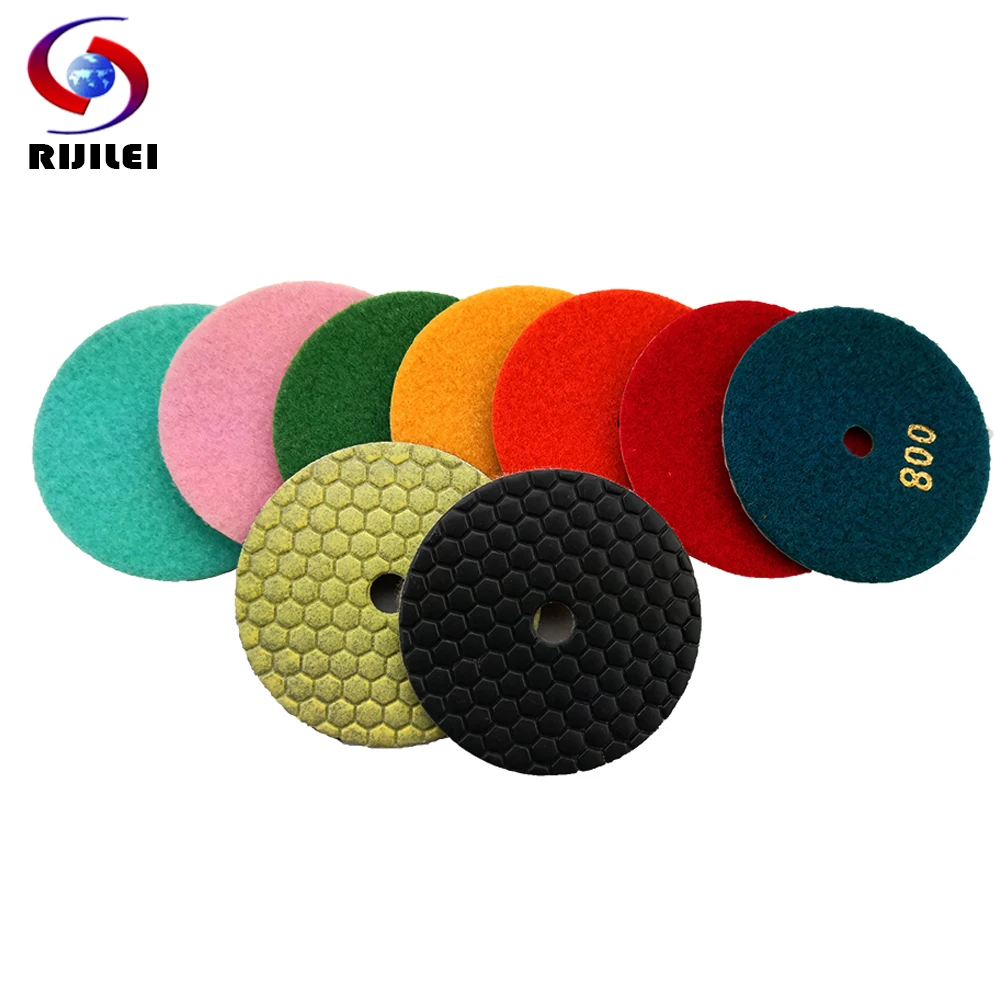 RIJILEI 8 Pcs/lot 4 inch dry polishing pad 100 mm Marble polishing pads diamond polishing pads