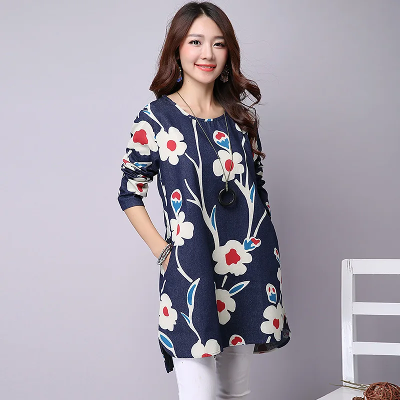 Vintage Print Long Sleeve Denim Dress Arabic Pakistan Muslim Clothes O ...