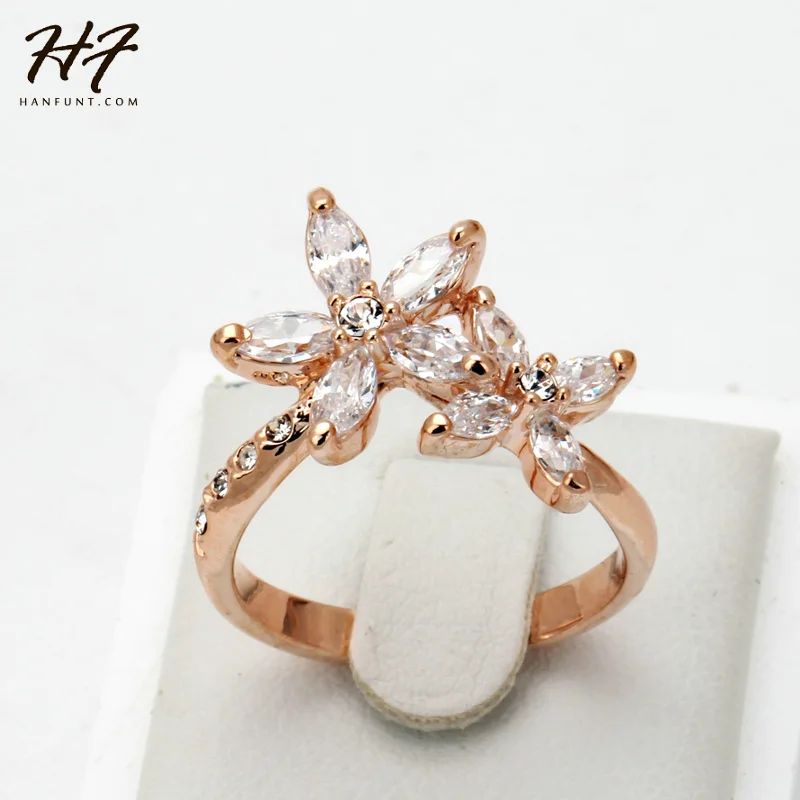 

R016 Summer Clear Two Follower Rose Gold Color Fashion Ring Made with Genuine Austrian Crystals Full Sizes HotSale