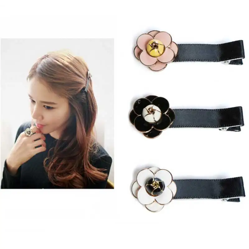 

New Arrival Small fragrant Camellia Scrunch Hairpin Korean fashion Black white rose headbands
