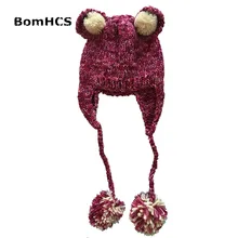 BomHCS осень-зима теплые трикотажные шапочки ручной работы милыми ушками Earflap шляпа с помпонами