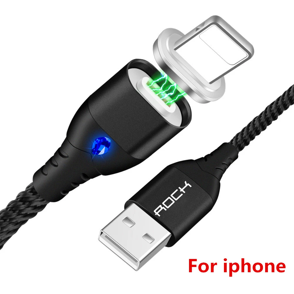 Магнитный usb-кабель ROCK 5A для быстрой зарядки, кабель USB type C, кабель для микроосвещения для iPhone, samsung, Xiaomi, универсальный usb-шнур - Цвет: Black For iPhone