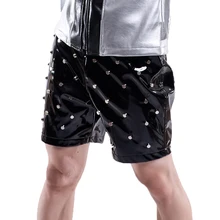 Мужские и женские заклепки из искусственной кожи шорты для женщин кучи хип хоп панк-рок музыка фестиваль черный обувь мальчико