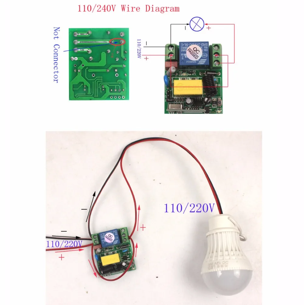 433MHz Wireless Remote Control Switch 220V 110V 1CH Relay Learning Code Receiver 