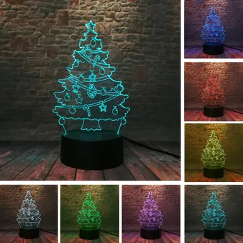 

New Warm Xmas Christmas Tree Bell Star Bear Umbrella 3D 7 Color Dimming Gradient LED Night Lights Child Kids Family Friend Gifts