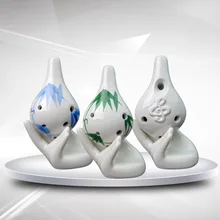 6 Hole Ocarina Musical Instrument Small Long Tube Porcelain Flute Bamboo Leaf Pattern Jewelry Decoration Gift