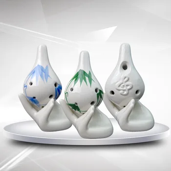 

6 Hole Ocarina Musical Instrument Small Long Tube Porcelain Flute Bamboo Leaf Pattern Jewelry Decoration Gift