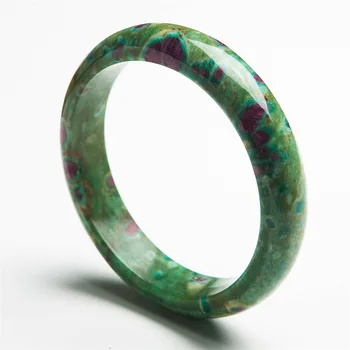

Natural Genuine Stone Green Ru by Zoisite Charm Round Fashion Bangles Jewelry For Women Female Just One Inner Diameter 58mm