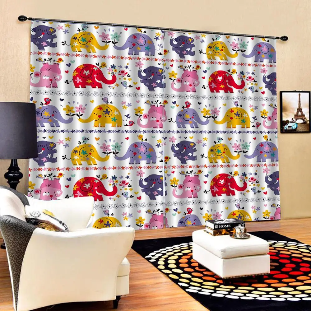 

Curtain office Bedroom 3D Window Curtain Luxury living room decorate Cortina elephant curtains for keds room