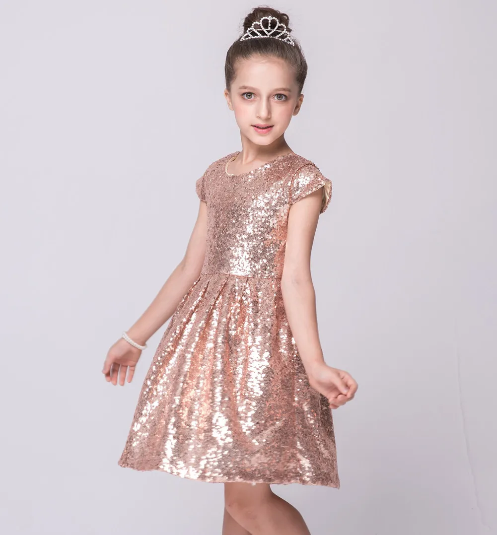 Платье для девочек в европейском и американском стиле, вечерние платья с пайетками и короткими рукавами, изысканные блестящие платья принцессы, разноцветное платье трапециевидной формы