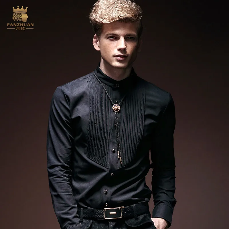 Fanzhuan Free Shipping New fashion male casual Men's MAN long sleeved shirt personality stand collar Black red white 14258 4XL Fanzhuan Free Shipping New fashion male casual Men's MAN long sleeved shirt personality stand collar Black red white 14258 4XL