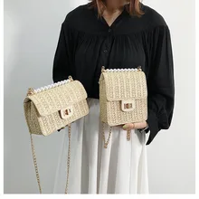 2019 INS New Fashion Beach Holiday Bag Rattan Bag Leather Hardware Buckle Straw Bags Portable Bamboo Woven Bag Bolsa Feminina fashion colorful pompom straw mini portable beach handbag bolsa feminina bag