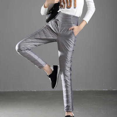 Новые модные облегающие зимние женские штаны с высокой талией, женские теплые красные длинные штаны, большие размеры, женские брюки с эластичной резинкой на талии, верхняя одежда W521 - Color: gray 8528