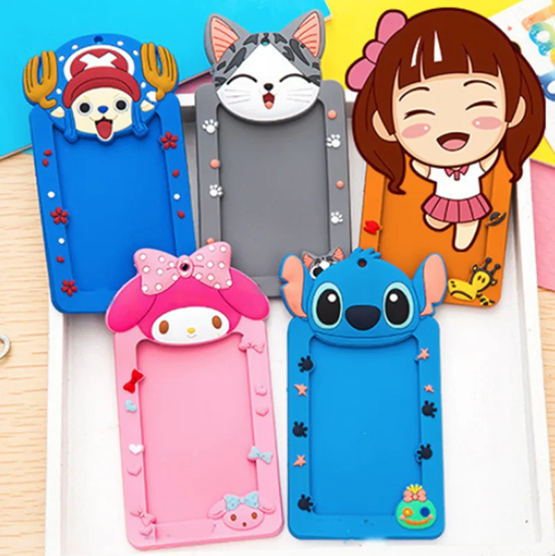 

Cute Cartoon Silicone Card ID Holder With String Credit Card Bus Card Case Key Holder Ring Luggage Tag Trinket for students