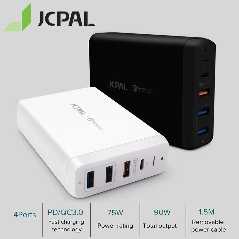 Cena JCPAL type c ładowarka pd 60W 20 V 3A pulpit ładowarka do laptopa szybka ładowarka usb 18W 9 V 2A QC3.0 USB A porty