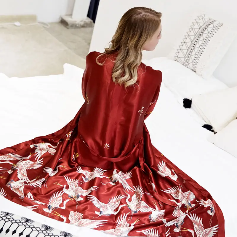 Шелковый пояс ночная рубашка халат сексуальный принт вискоза Женская пижама кимоно свободный размер домашняя пижама модная одежда