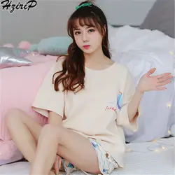 Hzirip корейский стиль Дельфин узор свободные комплекты из двух предметов Хлопковая пижама Домашняя одежда мультфильм 2018 летняя белая