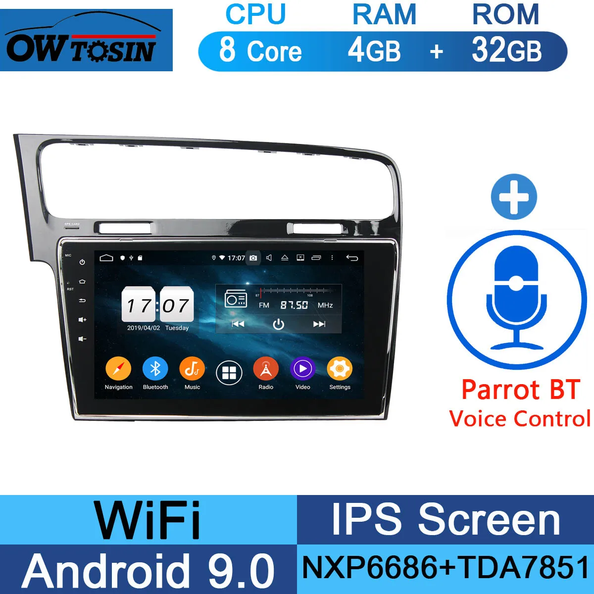 10," ips 8 ядерный 4G+ 64G Android 9,0 автомобильный dvd-плеер для Volkswagen Golf 7 VII VW Golf MK7 R 2013- gps Радио DSP CarPlay Parrot - Цвет: 32G Parrot BT